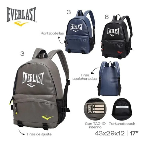 Mochila Eco Cuero Everlast   Reforzada Unisex Original