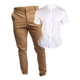 Pack Pantalon De Gabardina Slim Y Camisa Manga Corta Stretch