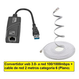 Adaptador Usb A Red Alta Velocidad + Cable De Red Plano 2 M,