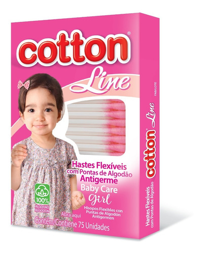 Haste Flexível Cotton Line Baby Care Girl Com 75 Unidades