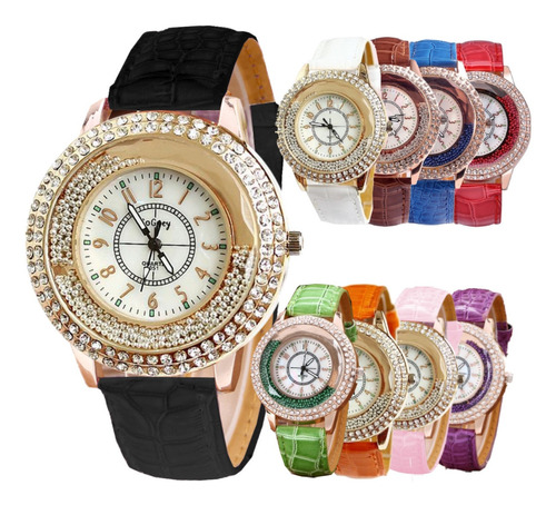 Lote 10 Reloj Mayoreo Para Dama  Cristal Bolitas Metal Moda