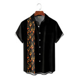 Camisa Hawaiana Unisex Flames, Camisa De Playa De Verano