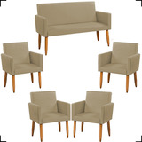 Kit Namoradeira Decorativa Sofá 2 Lugares + 4 Poltronas Cor Nude Desenho Do Tecido Suede Liso