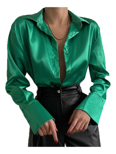 Women's Silk Satin Shirt With V-neck Long Sleeves