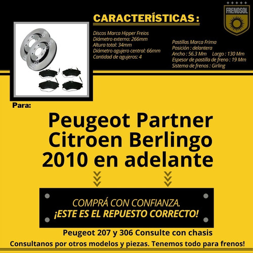 Kit Discos Y Pastillas De Freno Para Peugeot Partner 207 306 Foto 5