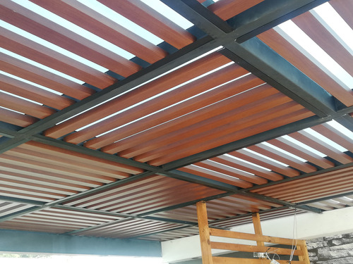 Pergola Tipo Ajedrez C/marimba Aluminio Nogal