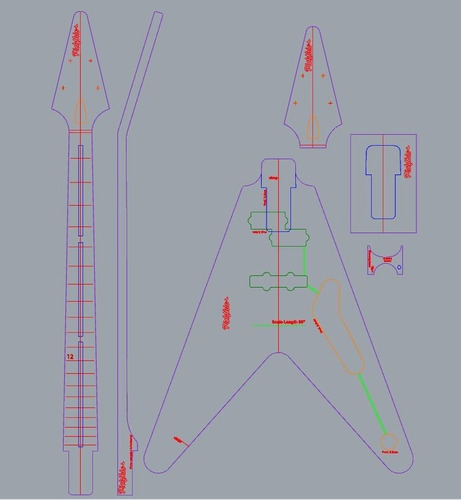 Plantilla De Bajo Flying V Bass Style - Luthier - Mdf 6mm