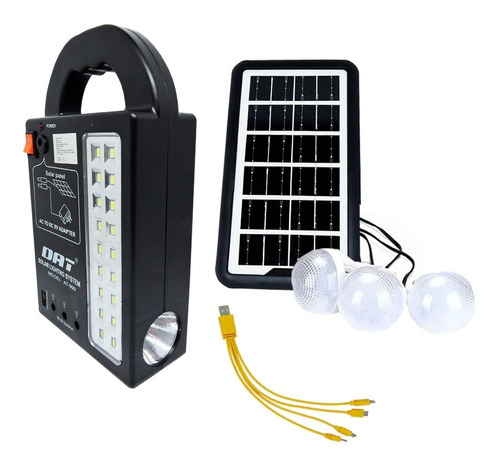 Kit Sistema Solar Recargable 3 Luces Led Exterior Portatil Color Negro