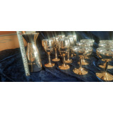 12 Copas Y Jarra Candlelite Crystal Plata Y Oro Florentino.