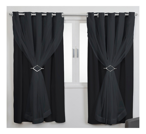 Cortina Pvc Black Out Com Voil E Fivelas De Brinde 240x230