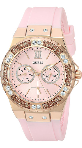 Reloj Guess U1053l3 Silicona Rosa Acero Inoxidable Para Dama