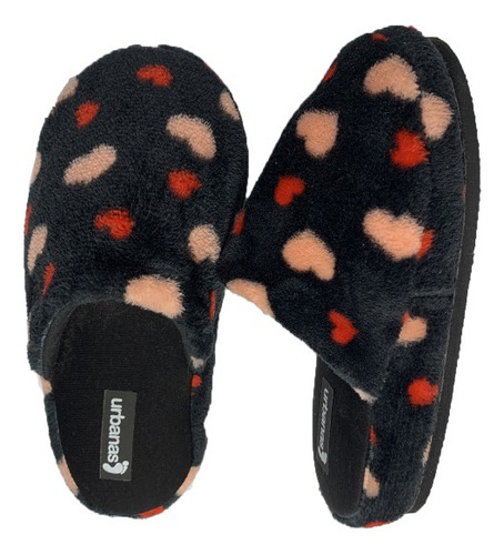 Pantuflones Cerrados/ Soft Negro Corazones Urbanas