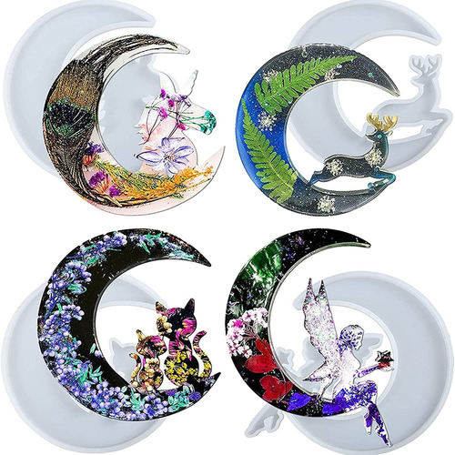 4 Luna Moldes Resina De Silicona Unicornio Adular Gato Ángel