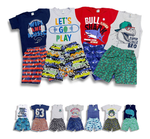 Kit 4 Conjuntos Infantil Menino Verão Roupa Criança