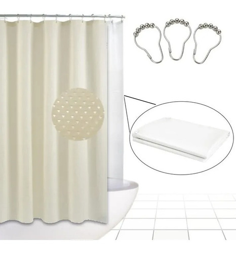 Cortina De Baño Tela Impermeable + Protector + 12 Ganchos  