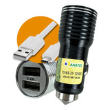 Carregador Veicular Usb Turbo + Cabo 2 Entradas Celular