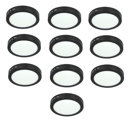 Pack 10 Focos Led Panel Redondo Sobrepuesto Negro 12w 220v