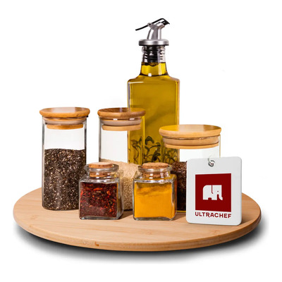 Bandeja Giratoria Lazy Susan De Bambú Ultrachef, Charola Organizadora De Cocina Para Especias, Botanero, Base Giratoria Para Mesa, Almacenamiento, 36cm, 1 Pieza | Meses sin interés