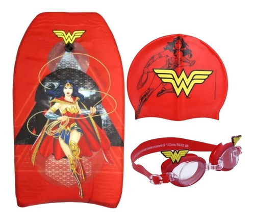 Prancha Infantil + Oculos Natação + Touca  Liga Da Justiça