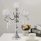  5 Arms Silver Candelabra/crystal Candle Holders For Wed Wss