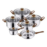 Juego De Ollas De Acero Inoxidable Batería De Cocina 12 Pcs