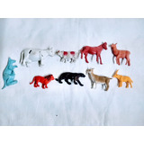 Animales 9 De Plastico Antiguo (base 4 A 9cm)( Alto  6 Y 3)