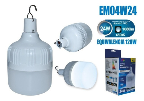 Foco De Emergencia Recargable Led 24w Usb 8-6hrs Portatil 