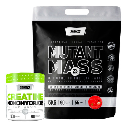 Creatina 100% 300g + Mutant Mass 5k Frutilla Star Nutrition