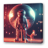 Cuadro 45x45cm Gato Disco Astronauta Retro Vintage