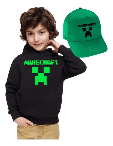 Poleron De Niño Con Capucha Minecraft Clasico + Jockey