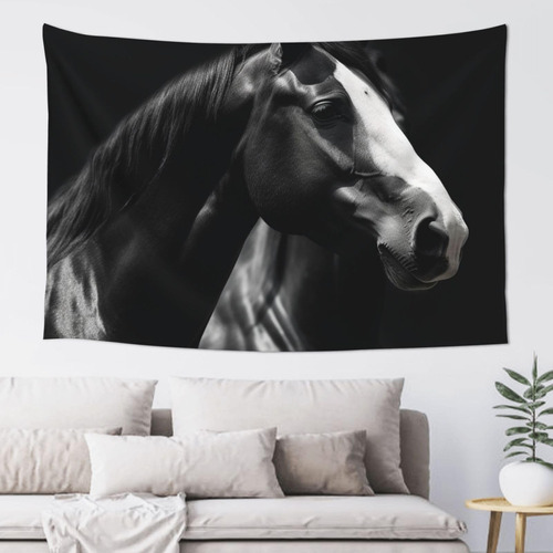 Adanti Black White Horses Print Tapestry Decorative Wall So.