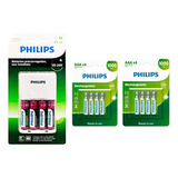 Carregador Kit Philips Com 4 Pilha Aa E 8 Pilha Aaa Original