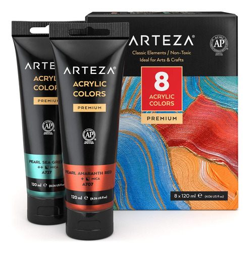 Arteza Pintura Acrlica 8/pkg, 4.06 Onzas Lquidas (paquete De