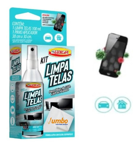 Limpa Telas Luxcar 100 Ml Smartfones Tv Mata Bactéria Vírus