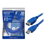 Cabo Extensor Usb 3.1 / 3.0 2m Macho X Fêmea 5gbits 2 Metros Cor Azul