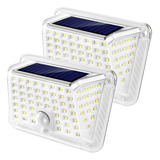 Focos Solares 90 Led Exterior Sensor Luz Cálida Pack De 02 