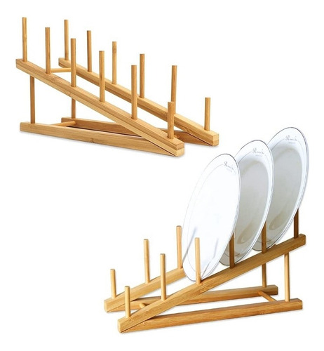 Estante De Madera Para Platos De Bambú, 2 Piezas, Soporte Pa