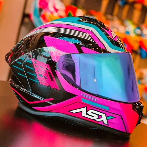 Capacete Asx Draken Cougar Gloss Pink + Viseira Camaleão