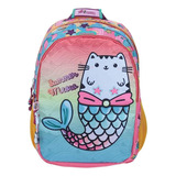 Mochila Chenson Original Gato Sirena Happy Girl Gatito Kitty Mermaid Backpack Escolar Reforzada Porta Tablet