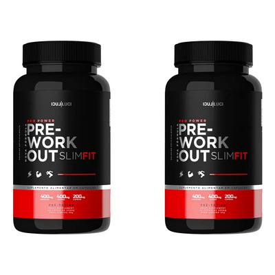 Kit 2 Pré Work Slim Fit Cafeina, Taurina E Arginina 60 Caps | Frete grátis