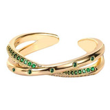 Anillo Ajustable Cruzado Con Circones Verdes