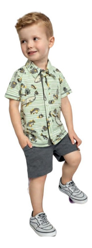 Conjunto Infantil -camisa Polo E Bermuda De Moletom 4, 6 E 8