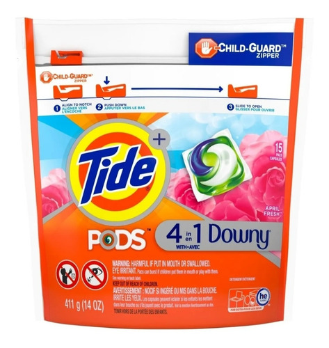 Tide Pods Detergente 4 En 1 Downy En Capsulas 15 Unidades.