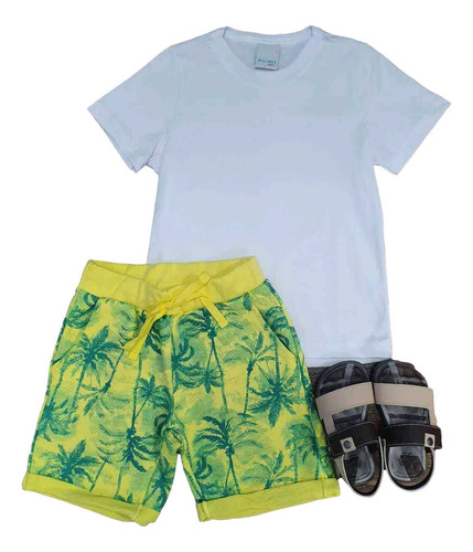 Conjunto Verão Bermuda Floral Camiseta Infantil Menino Roupa