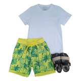 Conjunto Verão Bermuda Floral Camiseta Infantil Menino Roupa