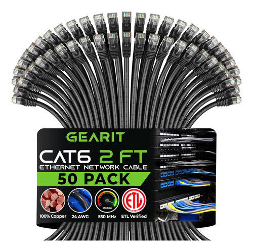 Cable Ethernet Gearit Cat 6, Paquete De 50, Cat6, Sin Enganc