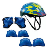 Kit Proteção Infantil Capacete 6 Pçs Patins Skate Bike Azul