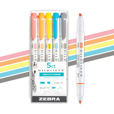 Set 5 Marcadores Zebra Mildliner Pastel No Traspasan Papel