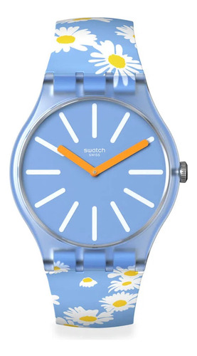 Reloj Swatch So29s100 Dazed By Daisies Color De La Correa Celeste Color Del Bisel Azul Acero Color Del Fondo Azul Acero