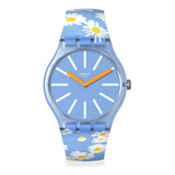 Reloj Swatch So29s100 Dazed By Daisies Color De La Correa Celeste Color Del Bisel Azul Acero Color Del Fondo Azul Acero